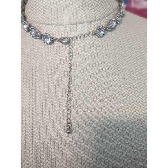 Sparkling Clear Multi Faceted Crystals Choker Bib Bridal Y Drop Necklace - Picture 6 of 8